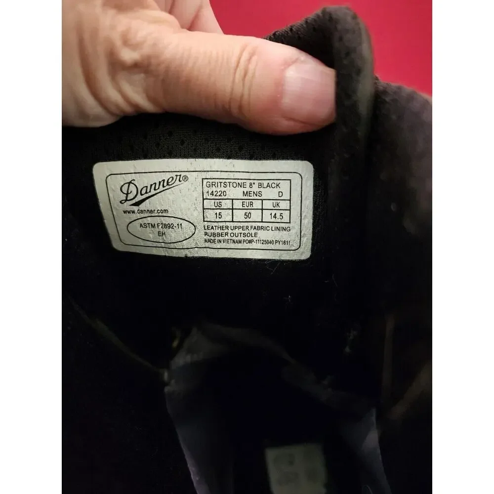 Men’s Danner Gritstone 8” boots, size US 15D Black Work Boots Safety 14220